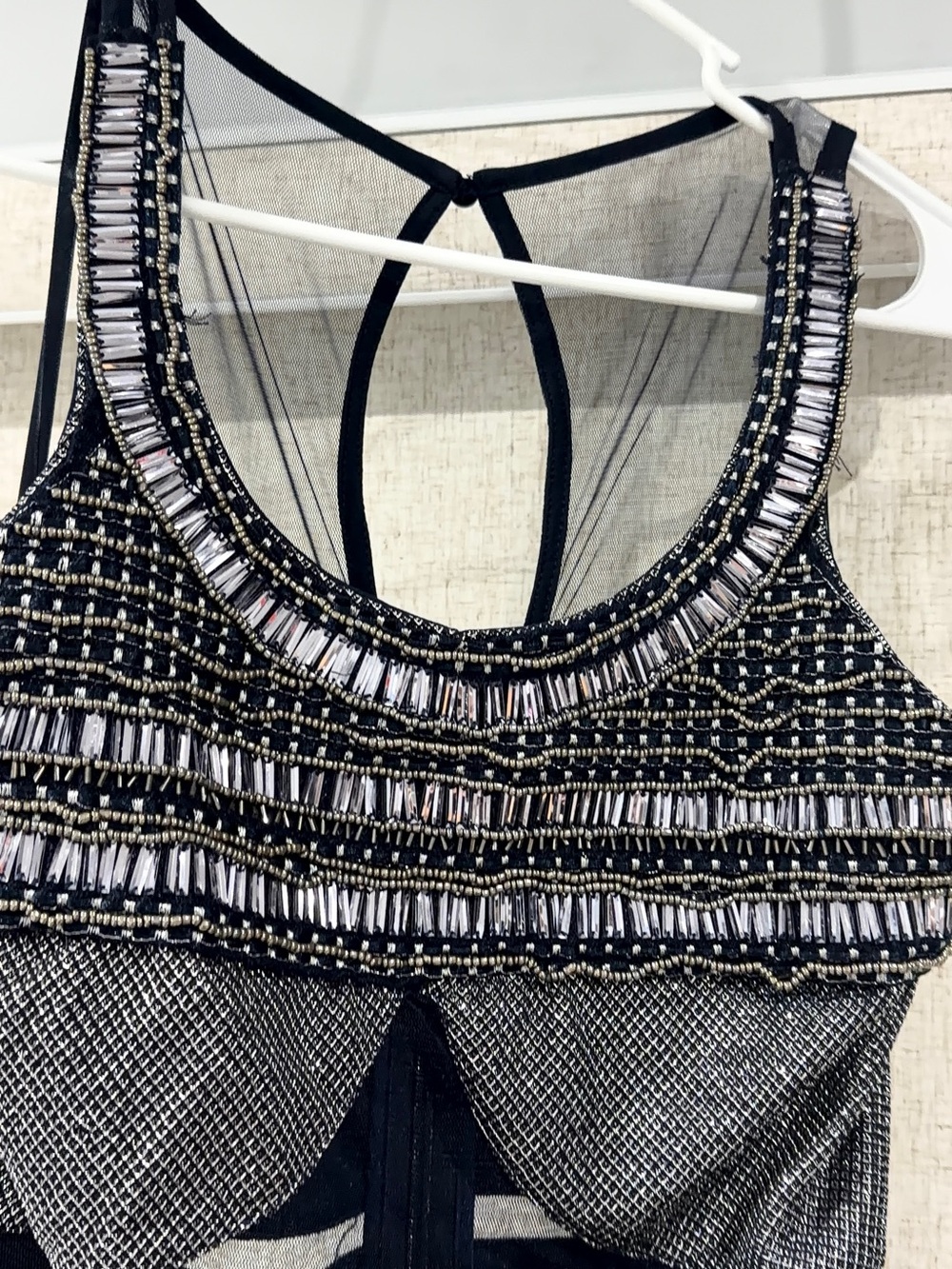 Embellished dark blue Mesh Nightdress with Silver Beading
